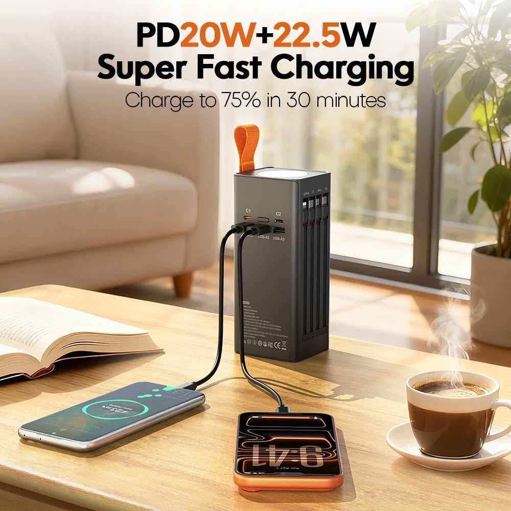 Rapoo RS50 PRO Power Bank With Built in 4 Cable and Flashlight 50000mah