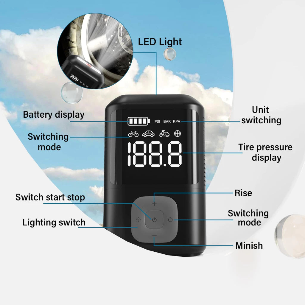 Lydsto Portable Tire Inflator 1S 150Psi Digital Air Pump 2600mah with Flashlight